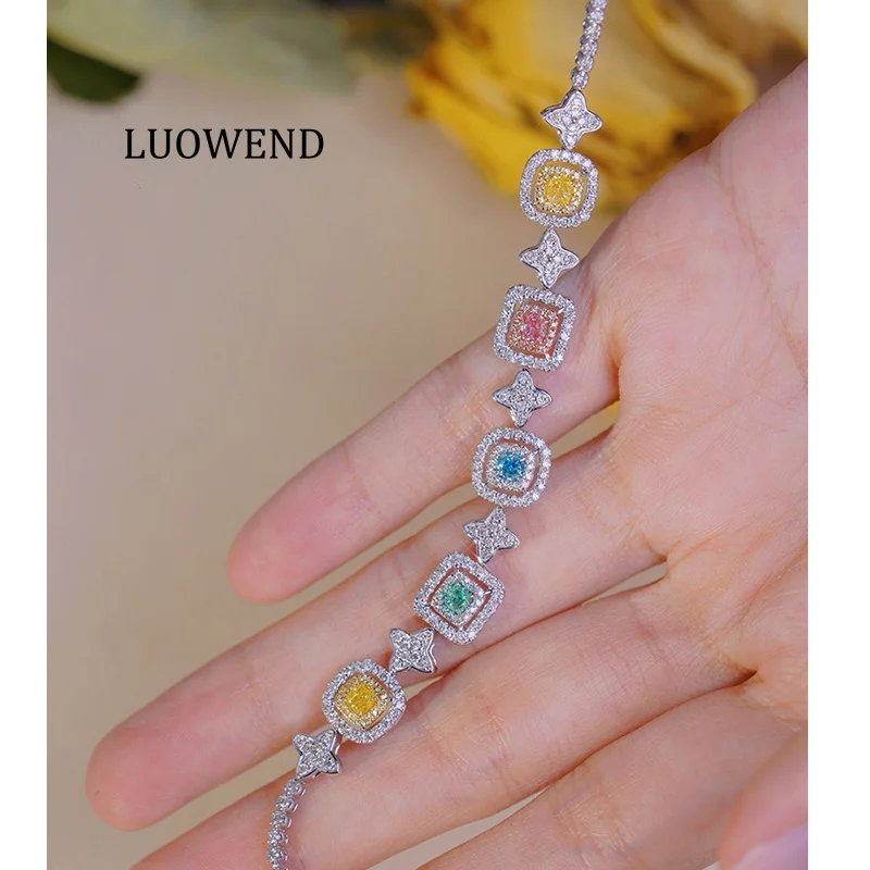 LUOWEND 100% 18K White Gold Bracelet Luxury Romantic Style Real Natural Color Diamond Bracelet for Women High Party Jewelry