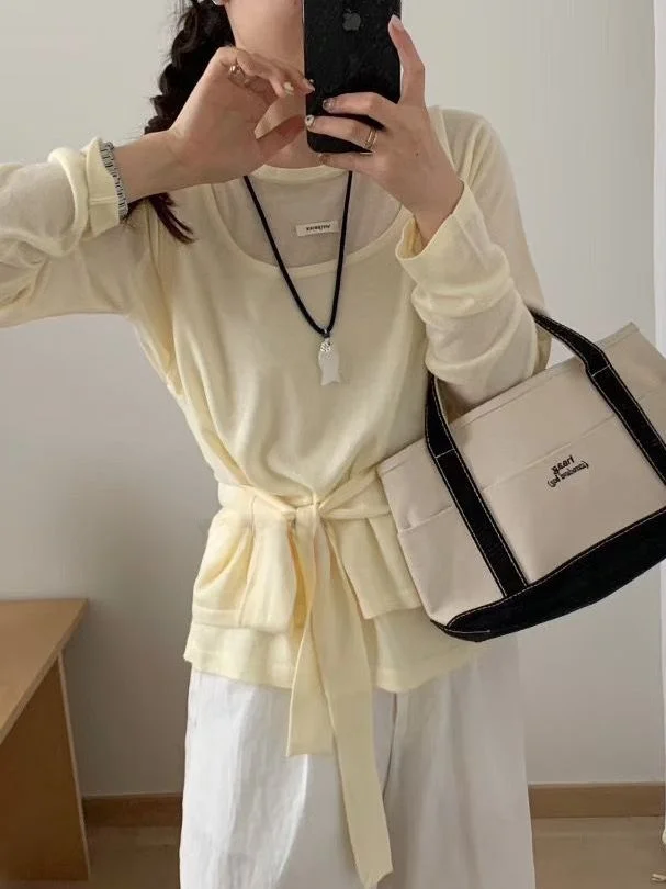 Nette Mädchen Reine Farbe Sommer Herbst Neue Koreanische Version Ins Design Gefühl Krawatte Taille Svel Weste Frauen Hot Girl Slim Fit Top