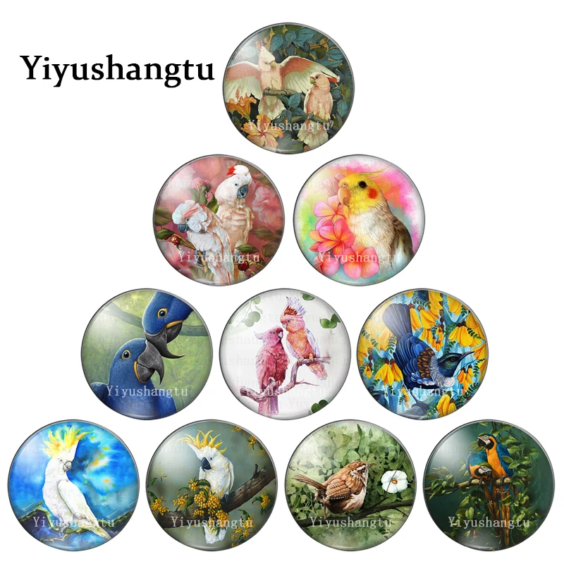 Watercolor cute forest bird tree painting 12mm/14mm/18mm/20mm/25mm Round photo glass cabochon demo flat back Making findings