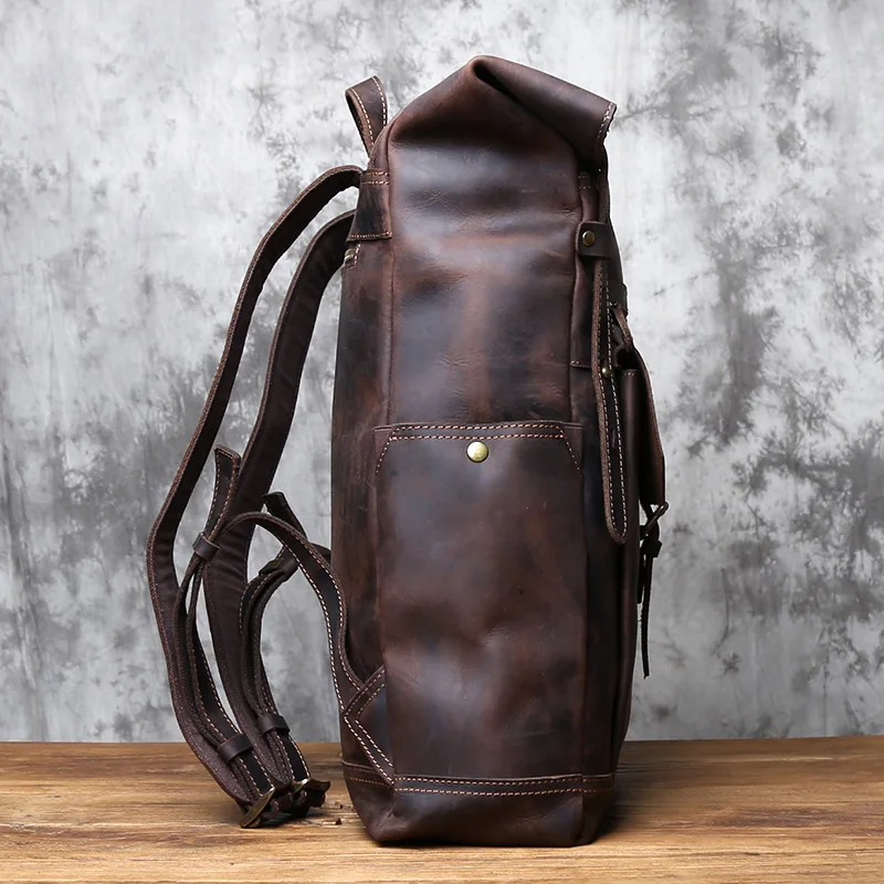 NZPJ Vintage-Rucksack aus echtem Leder für Herren, Crazy Horse-Leder, Computertasche, natürliche Oberschicht aus Rindsleder, Rucksack, Reisetasche – Detail 8