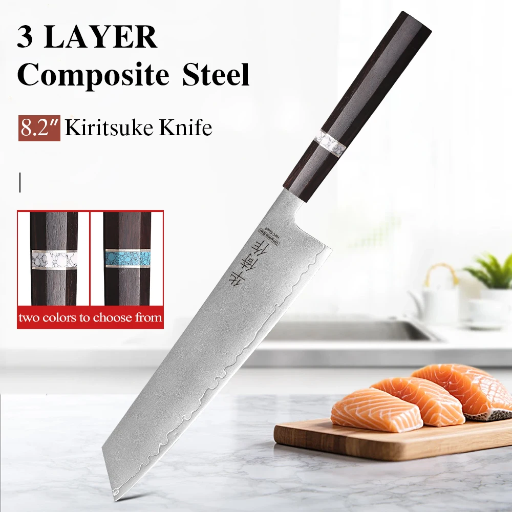 Faca de Chef Kiritsuke Japonesa de 8,2 Polegadas em Aço Composto Forjada à Mão, Facas Profissionais de Cozinha, Ferramentas de Culinária