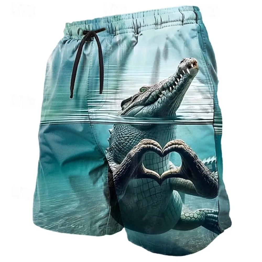 Summer Fun Animal Heart Pattern 3D Print Breatha Quick-dry Men's Short Pants Casual Beach Vacation Swimming Parent-Child Shorts