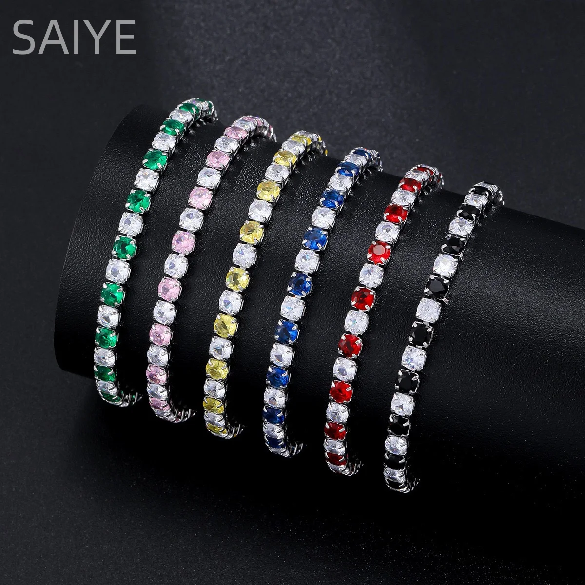 925 Sterling Silber 4MM Mehrfarbiges Zirkonia Tennis-Armband, Hip-Hop Bling Kettenarmband für Damen und Herren, Schmuckgeschenk