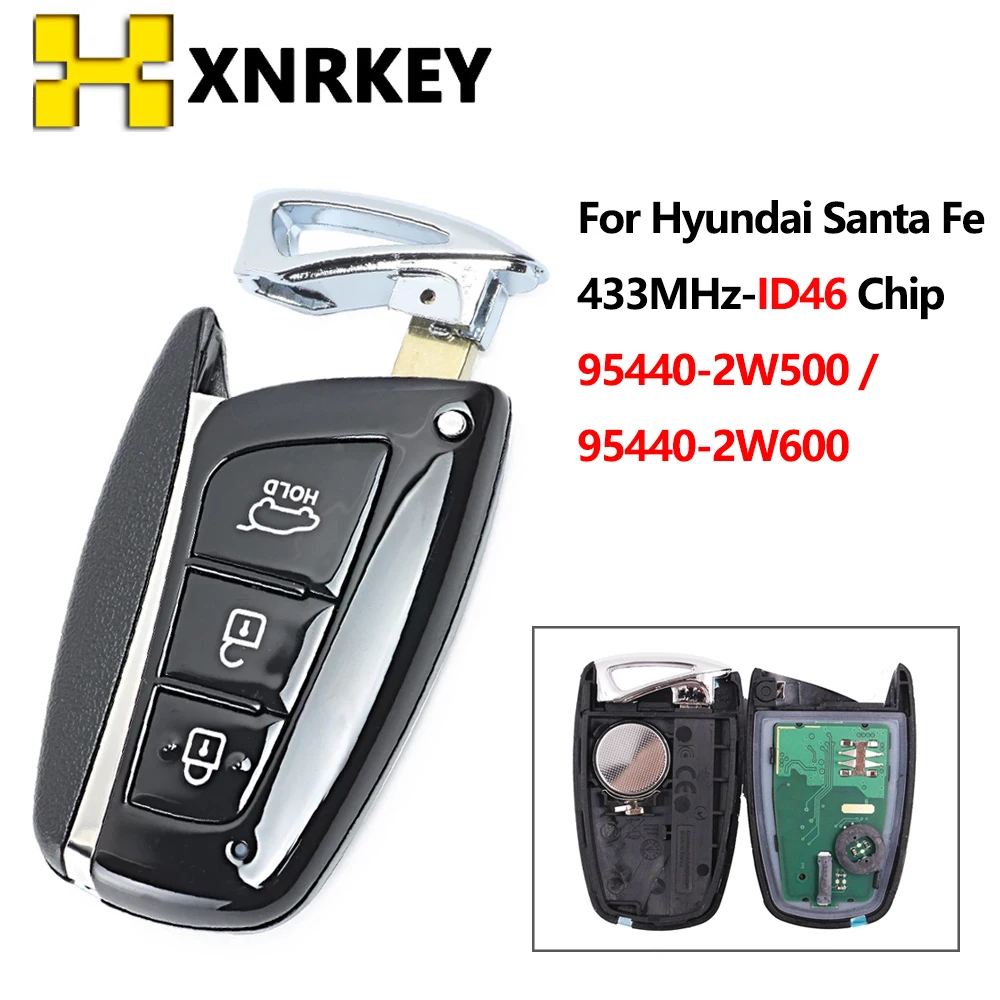 Xnrkey inteligente carro remoto chave fob 433mhz id46 chip para hyundai santa fe 2012 2013 2014 2015 5440 2w500/95440 2w600 chave escudo