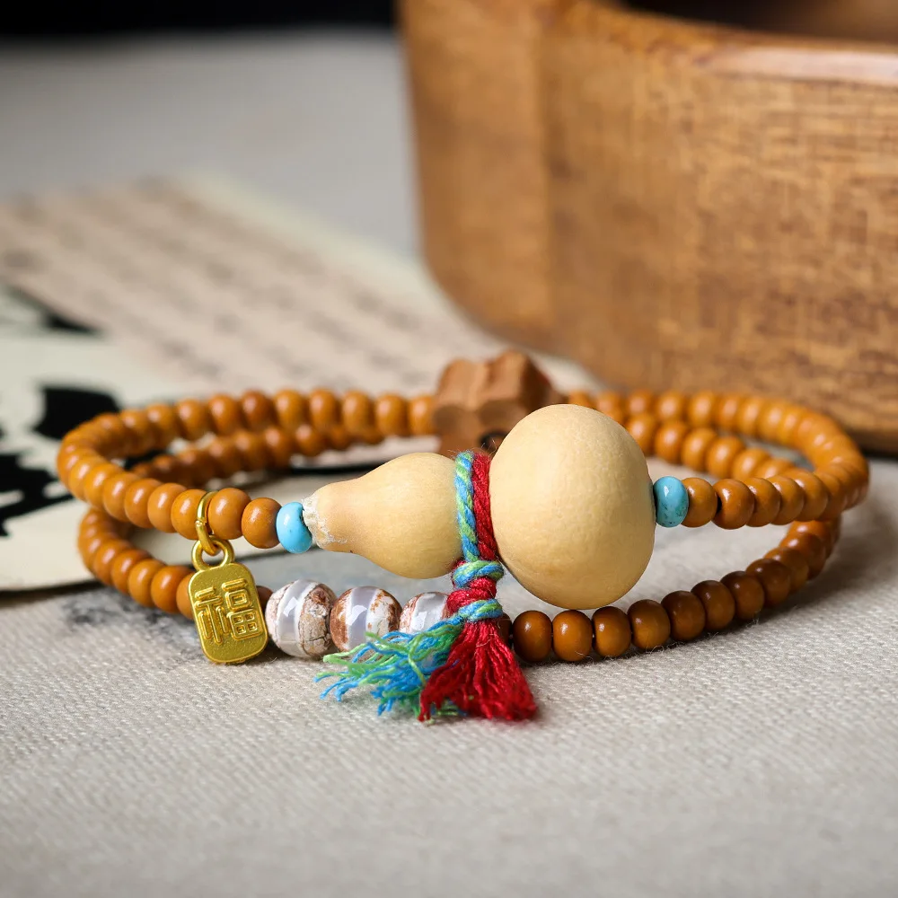 

Original Design Olive Pit Multi Wrap Bracelet Wenwan Small Calabash Peach Wood Agate New Chinese Style Bracelet Gifts