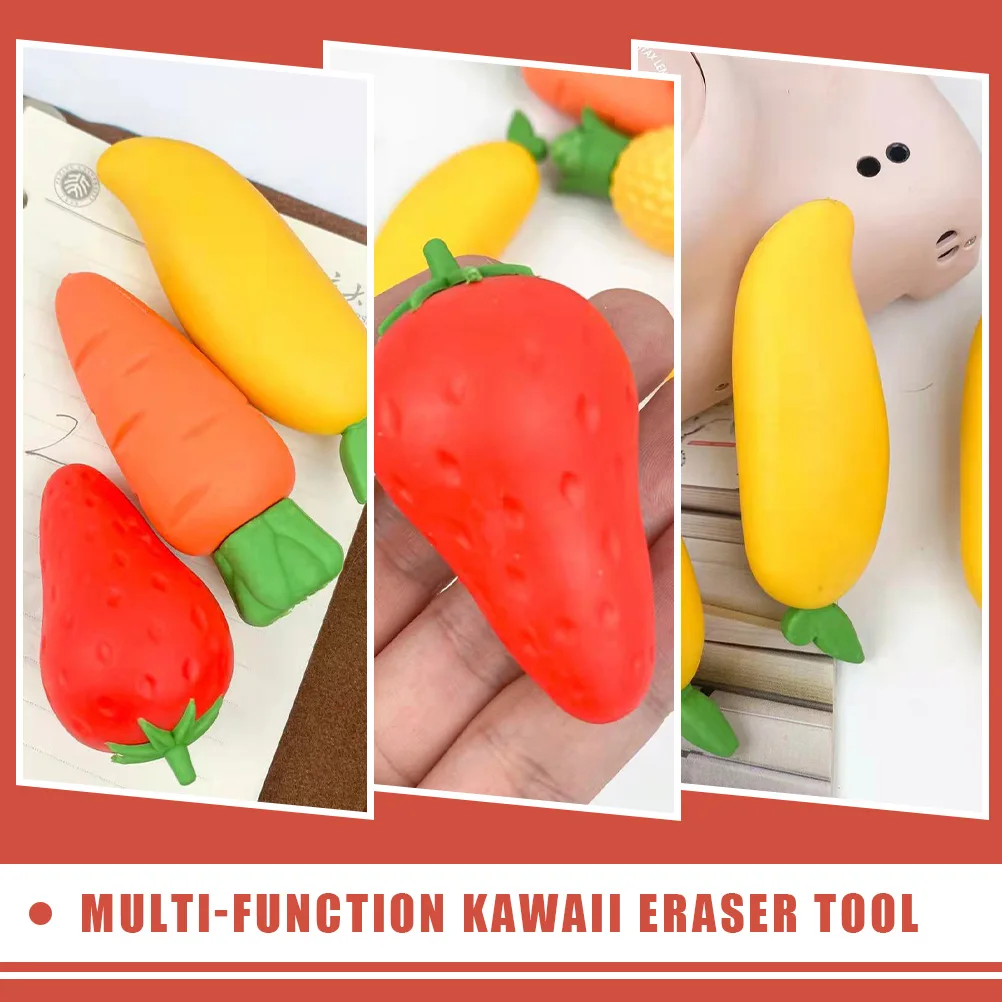 3 Pcs Fruit Shaped Erasers Cartoon Pencil School Supplies Cute Rubber Kids Stationery Gifts Multi Function Tools For Students