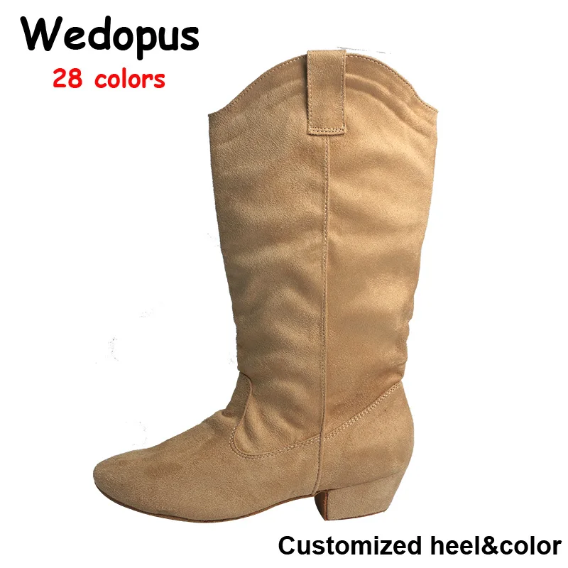

Wedopus 28-цветные женские танцевальные ботинки без молнии Prescott на замшевой подошве в западном стиле, длинные теплые танцевальные ботинки Swayd