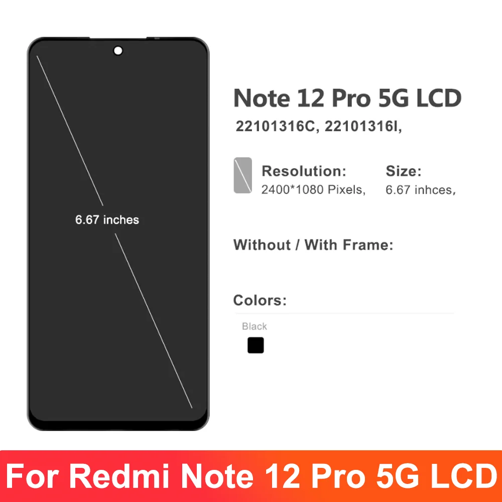 AMOLED For Xiaomi Redmi Note 12 Pro 5G 22101316C LCD Display Touch Screen Digitizer Assembly For Redmi Note 12 Pro Plus