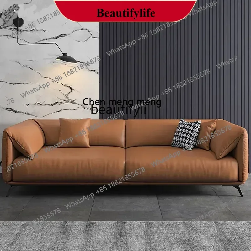 

z183 Italian minimalist leather sofa first layer cowhide light luxury living room corner straight row three or fourpeople comb