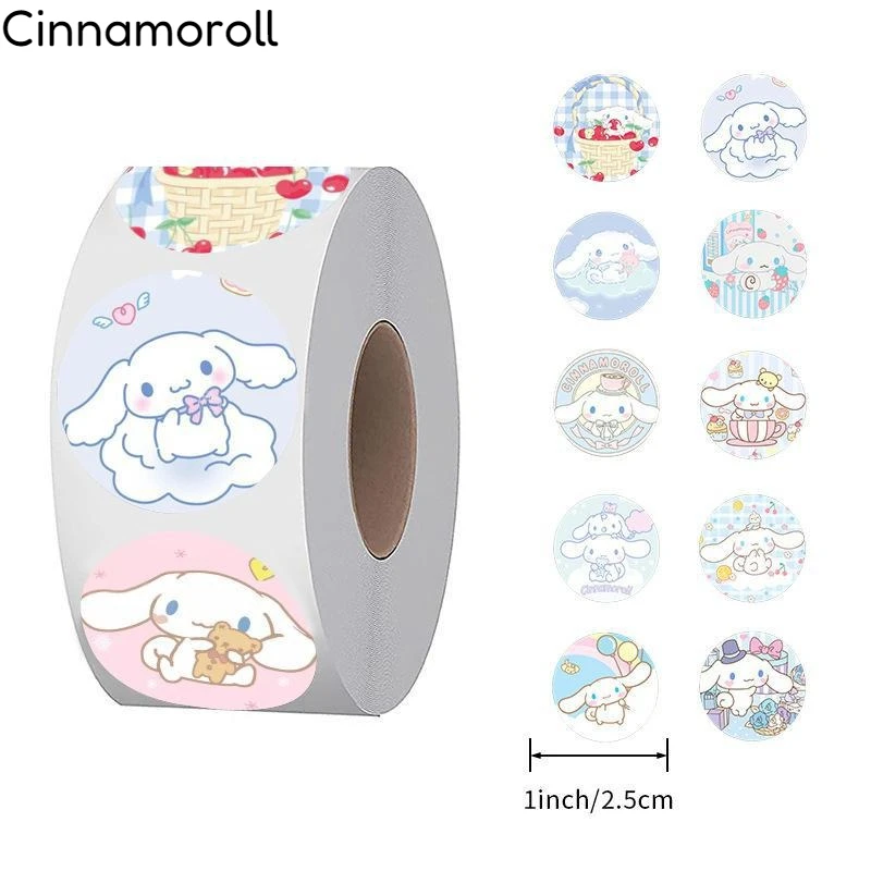 500 szt. Naklejek w rolce z motywem Sanrio, kreatywne naklejki z kreskówkami dla dzieci, materiały do dekoracji pamiętnika, wzory, naklejki do zaklejania.
