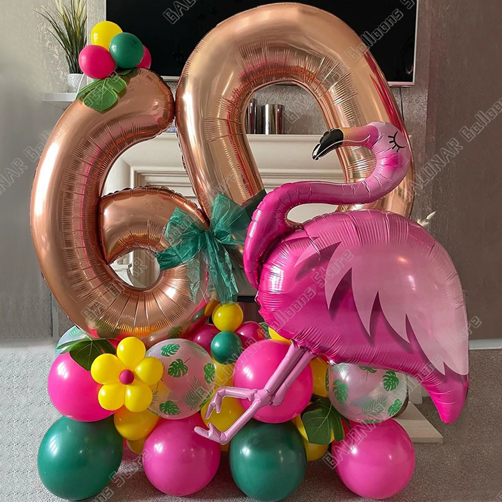 

34/35pcs Giant Flamingo Balloons Set 30inch Number Foil Globos Kid Adult Tropical Hawaiian Birthday Party Baby Shower Decor