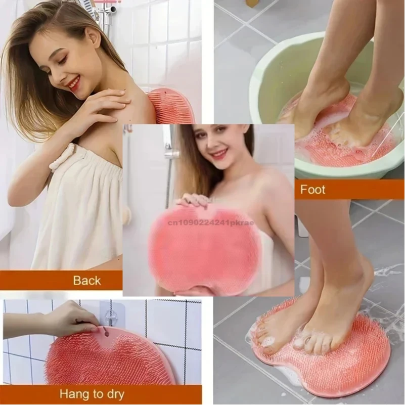 

Silicone Rub Back Brush Bathroom Non-slip Wash Foot Pad Massage Shower Mat with Sucker Bath Massage Foot Exfoliating Brush Pad