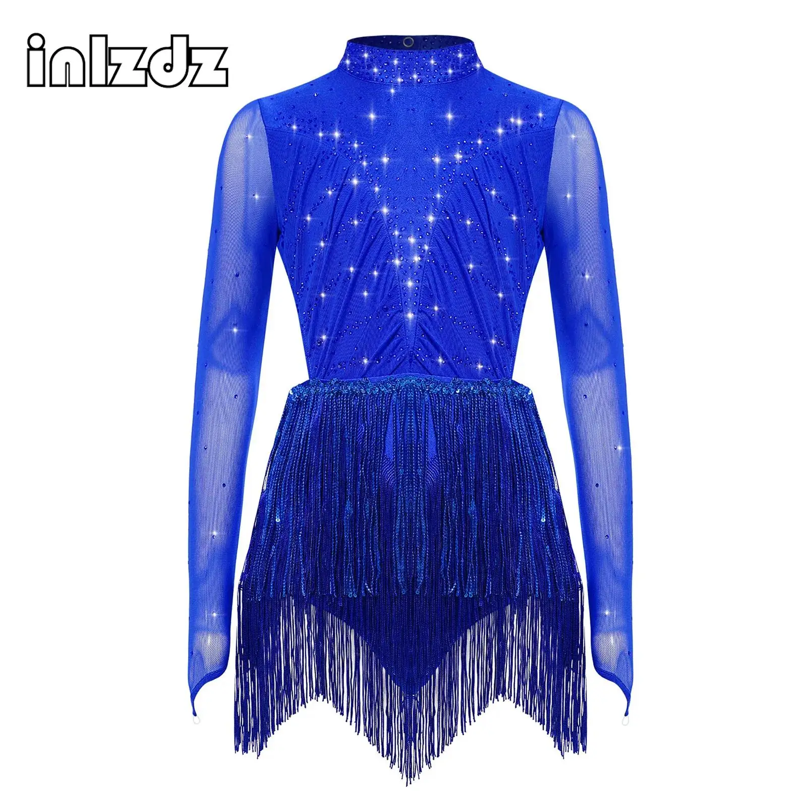 

Kids Girl Latin Dance Sequins Tassels Leotard Backless Rhinestones Bodysuit for Cha-cha Tango Samba Performance Competition Wear