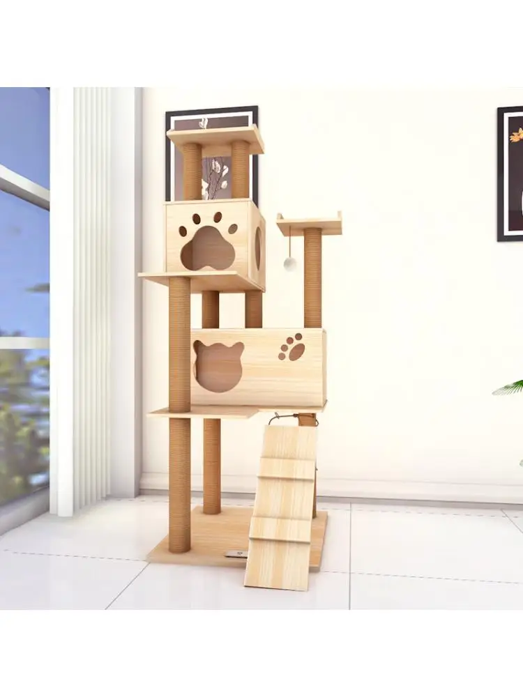 

Large Solid Wood Cat Climbing Frame, Stable Cat Litter, Wooden Shelf, Scratching Post, Pet Crawling Toy