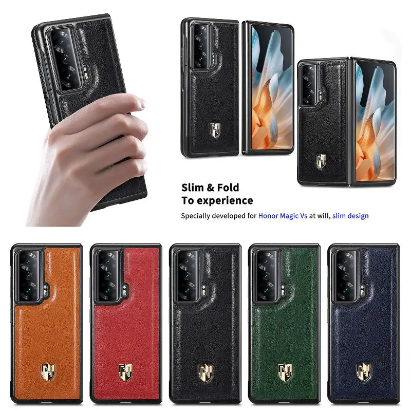 

Luxury Solid Color Genuine Leather Fold Phone Case For Huawei Honor Magic Vs 360° Full Protection Shockproof Flip Back Cover