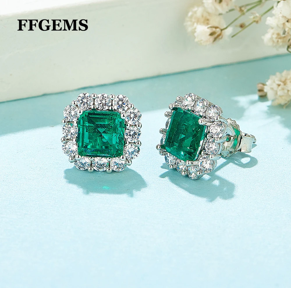 FFGems Created Emerald Silver Earring SET Necklace Green Gemstone Fine Jewelry For Women Tourmaline Wedding Party Gift With Box