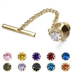 HAWSON Mens Crystal Tie Tack with Chain Gold Tie Clip Party Accessories for Men 11 Color Optional