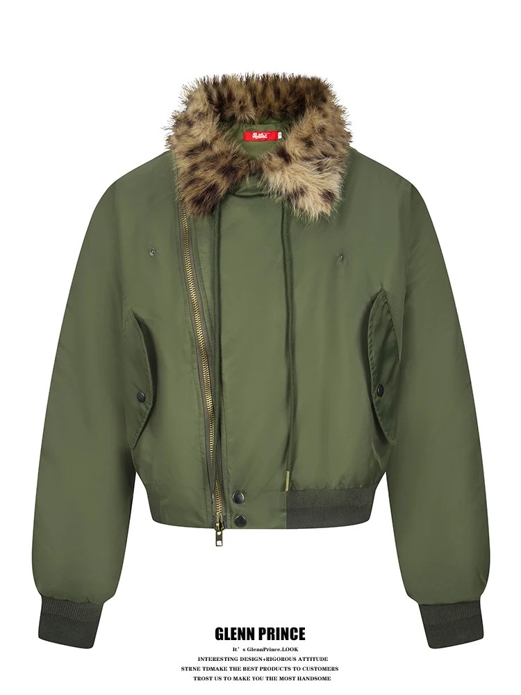 

GPstudio Punk Leopard Print Fur Collar ort Thiened Cotton Jaet Men's Outerwear Women's ort Sle Zipper Closure Workwear