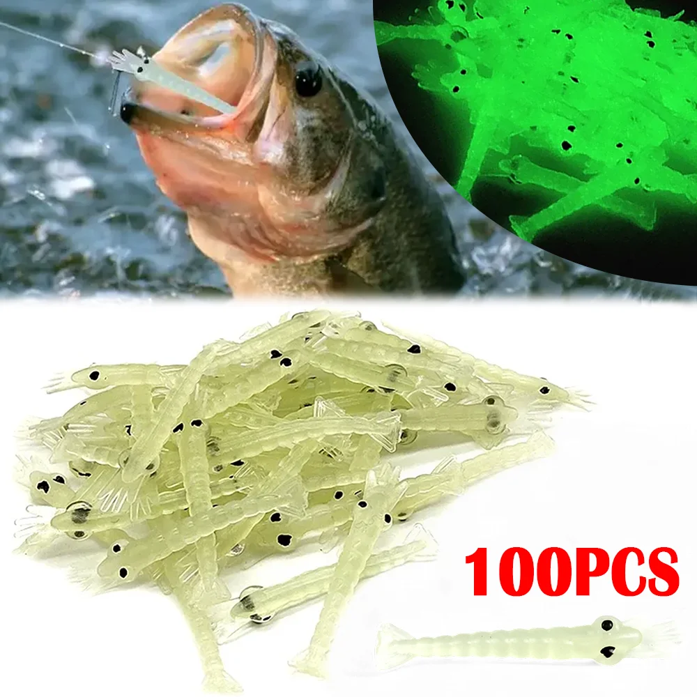 

100 Pcs/Set Glow in Dark Soft Bait Realistic Shrimp Lures Mini Shrimp Fishing Lures PVC Fishing Baits​ Suitable for Seawater