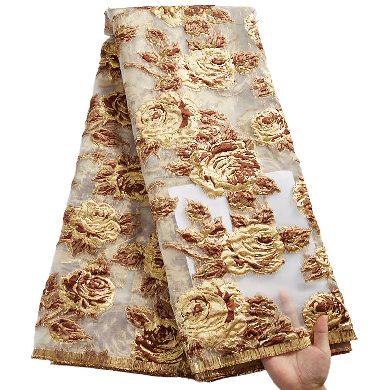 Afrikanischer Brokat-Jacquard-Spitzenstoff 2024, neuester Pfau, 5 Yards, nigerianische Gleitspitze für Frauen, elegante Kleider A2357