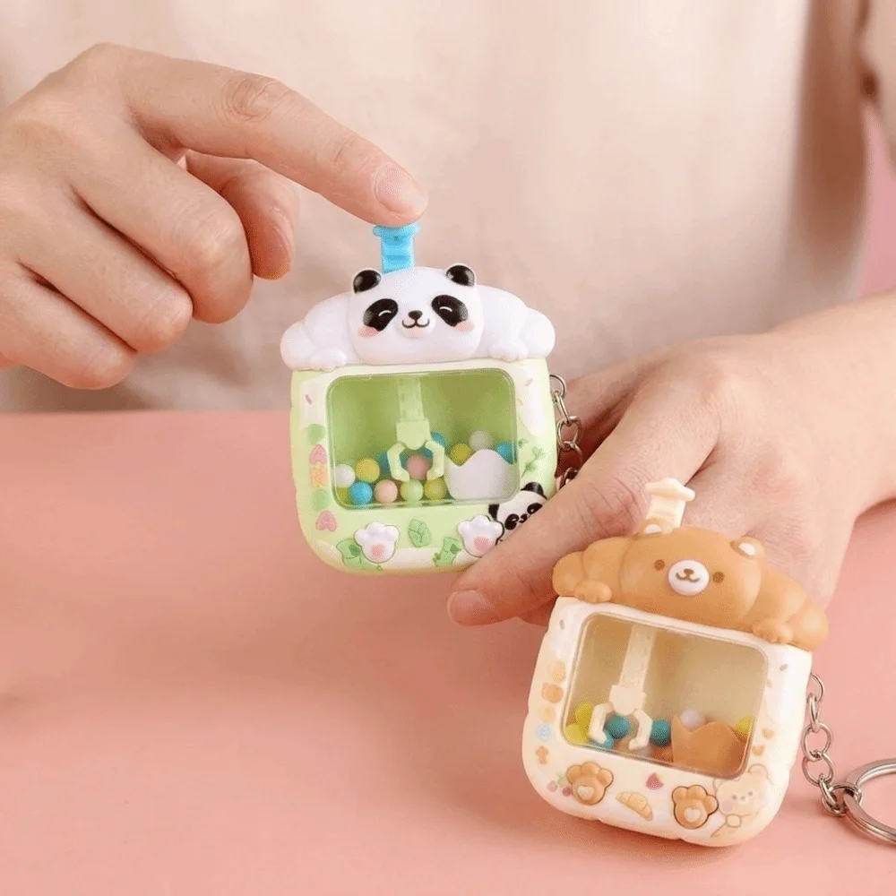 Plastic Catching Ball Machine Keychain Little Panda Cute Mini Claw Machine Keychain Funny Cartoon Tiny Arcade Games Pendant