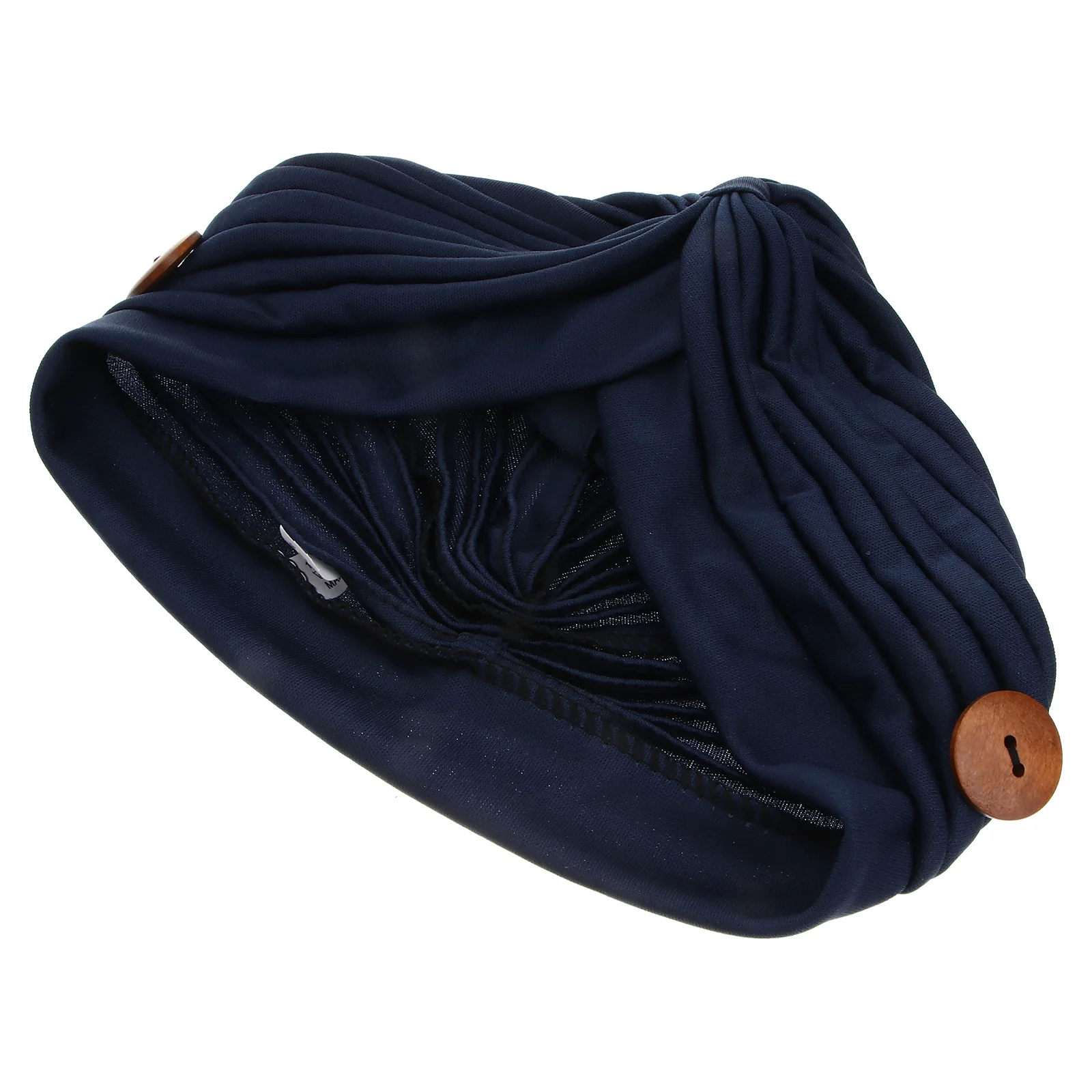 

Navy Women Wrap Cap Polyester Stretch Chemotherapy Turban Hat Button Non-Slip Mask Holder Breathable Sweat Absorption