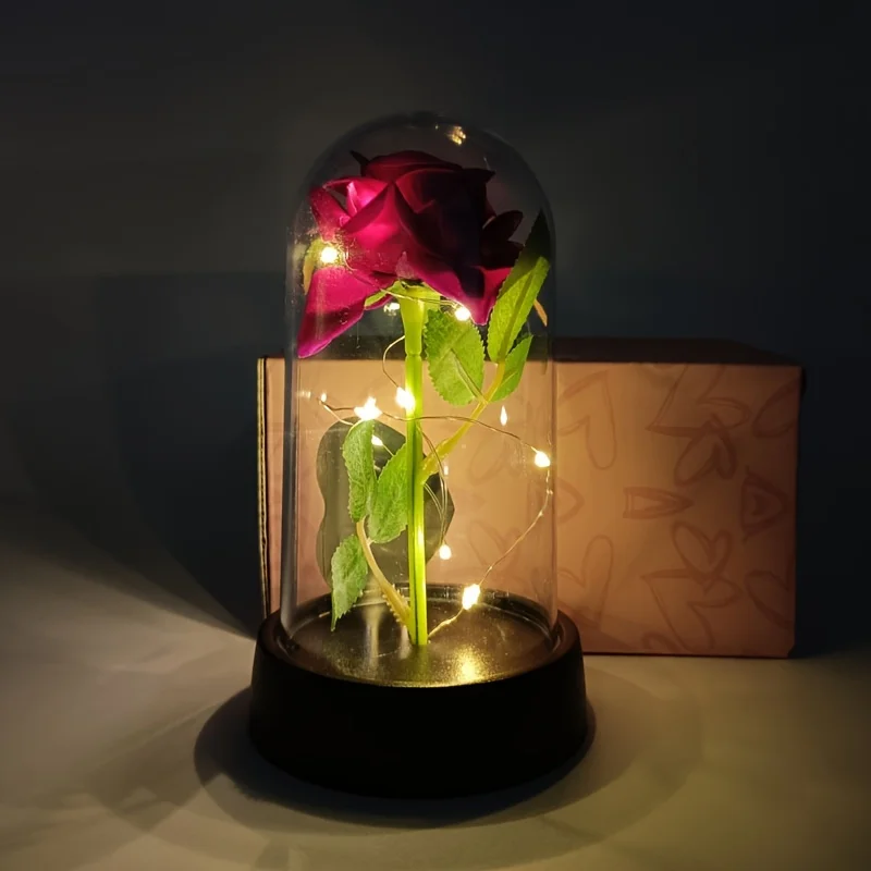 Wedding Birthday Valentine Day Gift Eternal Rose Flower Colorful Luminous Ornament For Women Mom Girlfriend Wife Home Decoration