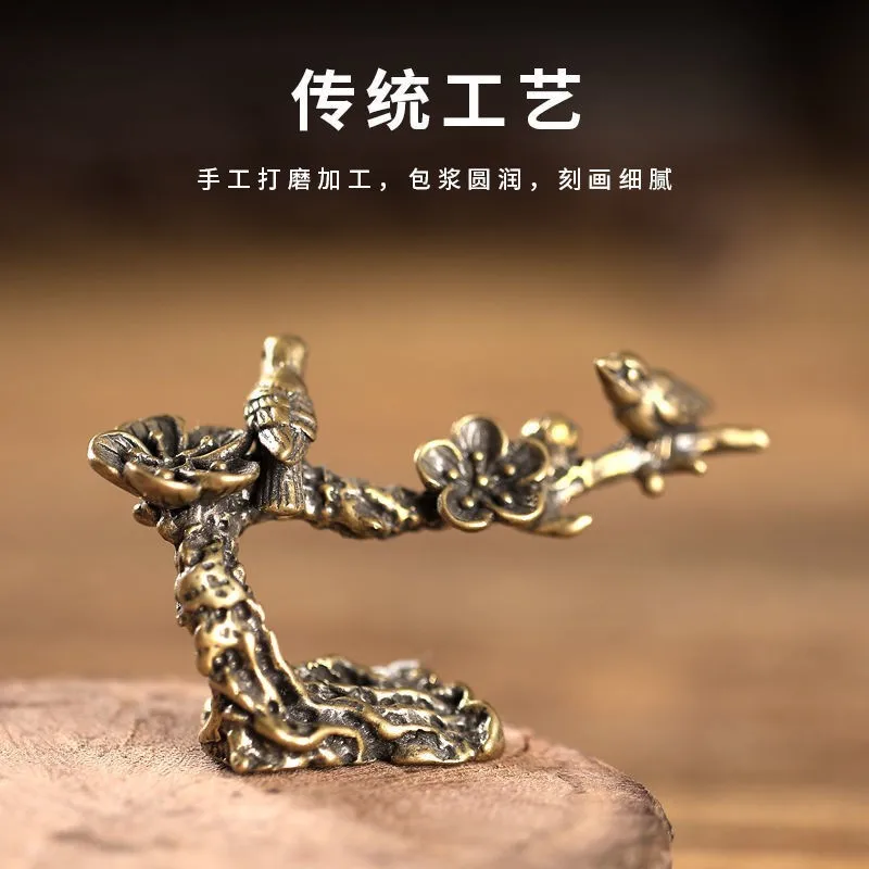 

Solid Brass Plated Joyful Eyebrow Incense Holder Incense Tray Backflow Incense Burner Magpie Plum Blossom Bird Tea Pet Tea Cerem