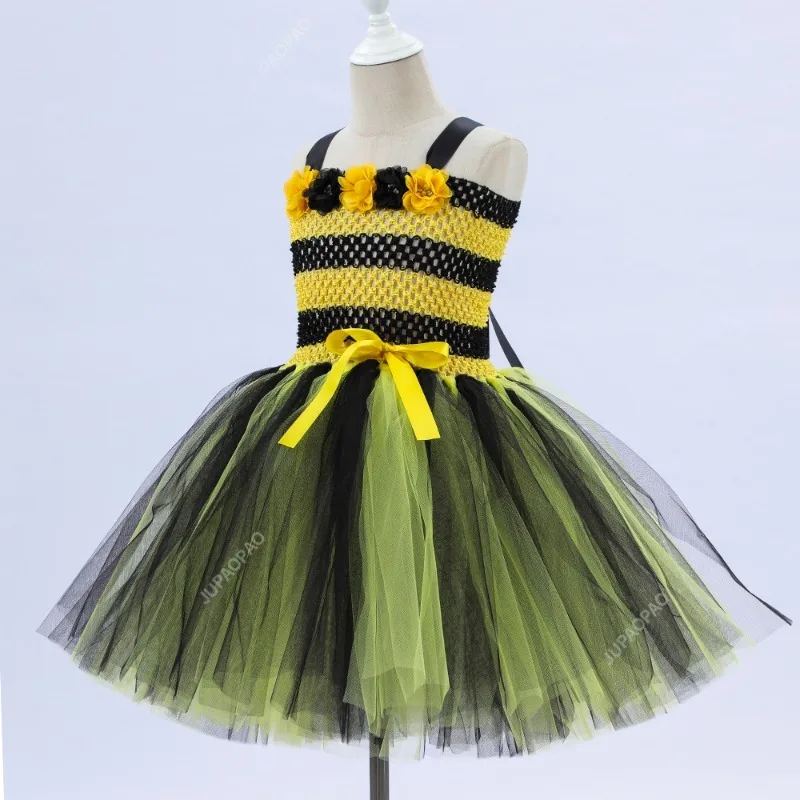 Robe tutu en tulle pour filles, petite équation, costume de cosplay Hmatte Eeen, fleurs, fête de vacances pour enfants, tenue de paupières nickel é d'abeille