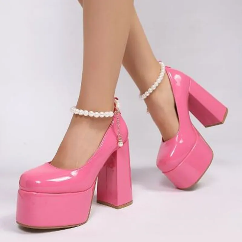New Super Sexy Hot Sale Party Disco Dance Pumps Women Platform Super High Chunky Heels Girding Buckle Pumps Shoes Zapatos Mujer