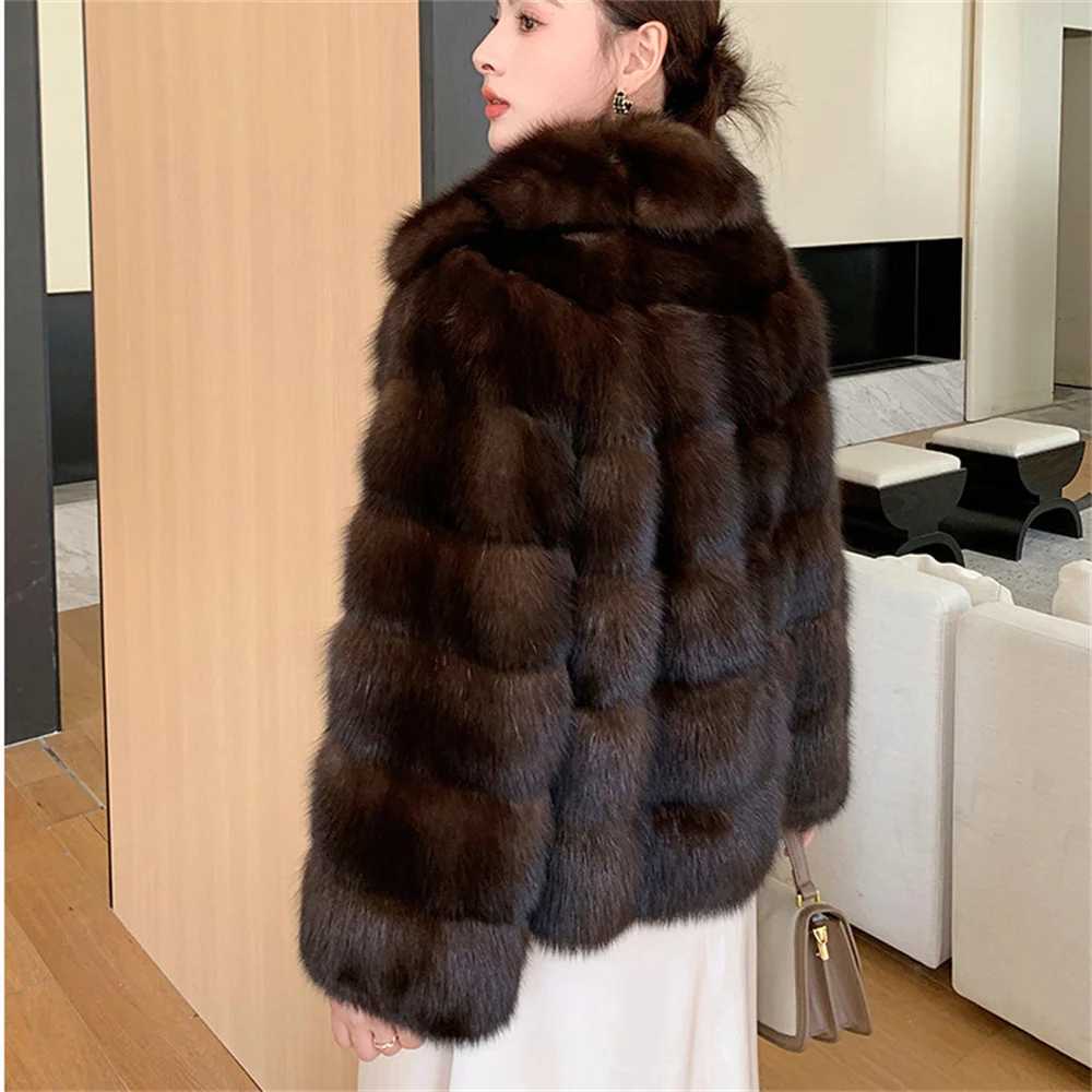 High-Quality Winter Plush Faux Fur Coats Women Brand Fluffy Sable Fur Outerwear Overcoat Girl With Thick Furry Warm Jacket