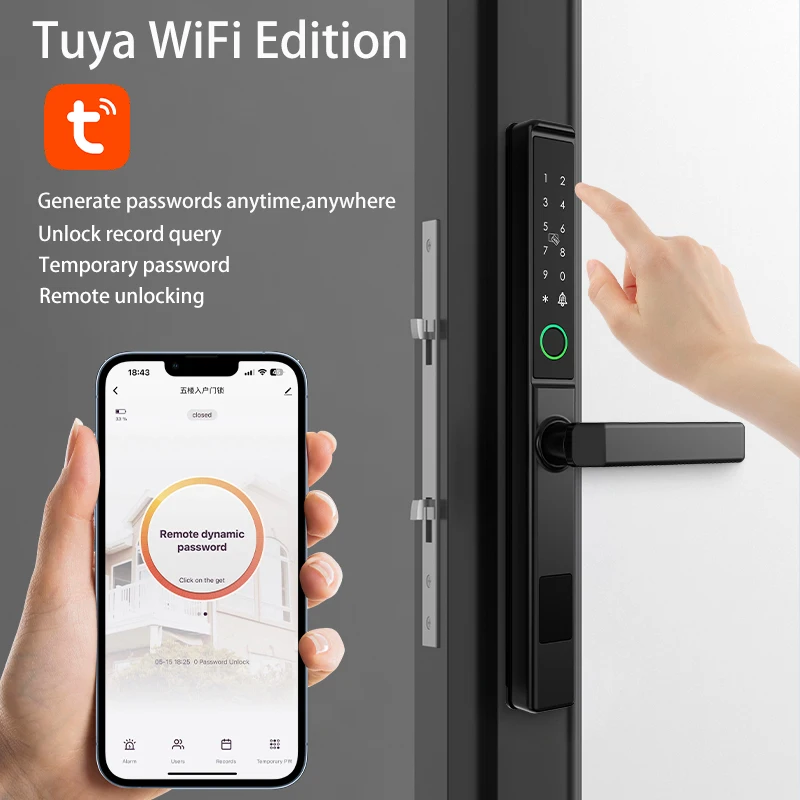 XSDTS Tuya APP Waterproof Smart Fingerprint Password Card Door Lock Bridge-Cut Aluminum Alloy For Outdoor Pull Push Sliding Door