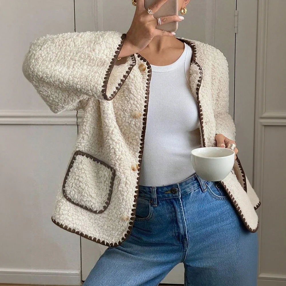 

Модная удобная женская плюшевая куртка с кружевной отделкой, осень-зима, новое поступление из Европы и Америки, горячая распродажа