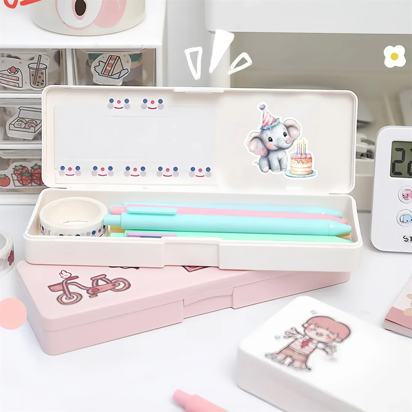 1 Set Watercolor Cute Kawaii Kindergarten Elephant Stickers DIY Diary Decoration Album Style Stationery Journal Supplies