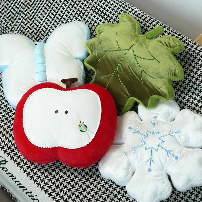 Almofada de Pelúcia em Formato de Borboleta, Flor de Neve e Folha de Bordo, Brinquedo Fofo e Macio, Boneca de Pelúcia para Dormir, Presentes e Decoração para Casa e Quarto