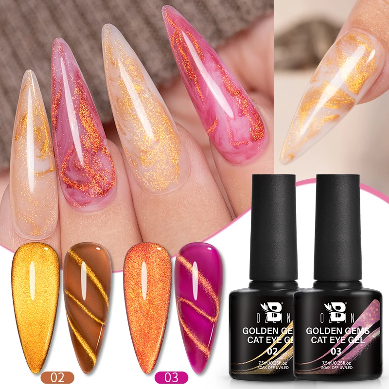 BOZLIN 7,5 ml gouden edelstenen magnetische gel nagellak gouden licht magnetische kat nagel sprankelende glitter semi-permanente vernis