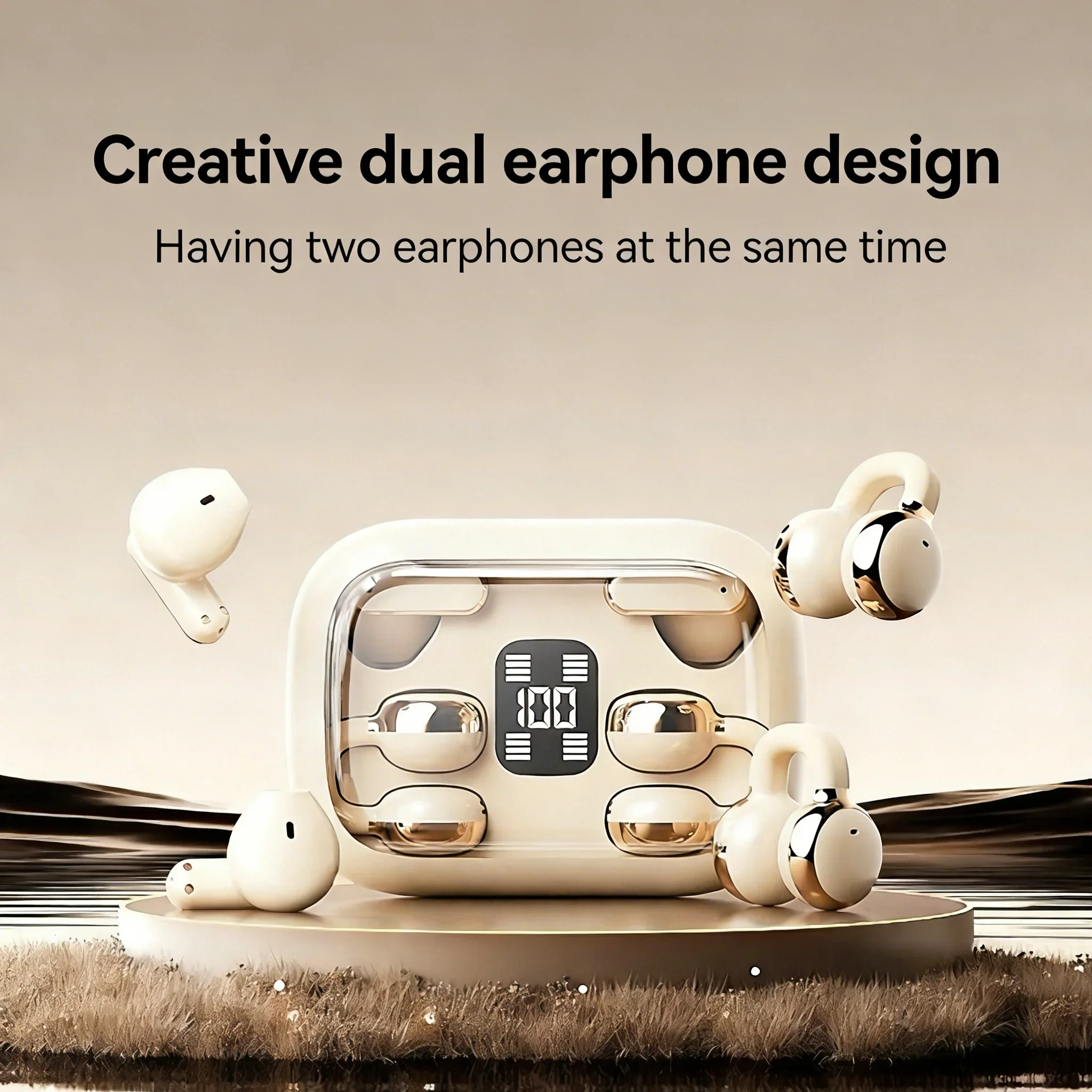 2-in-1 Wireless Earbuds,In-ear & Clip-on Dual Earphones,LED Digital Display,ENC Noise Reduction,HIFI Stereo,for Couple Share