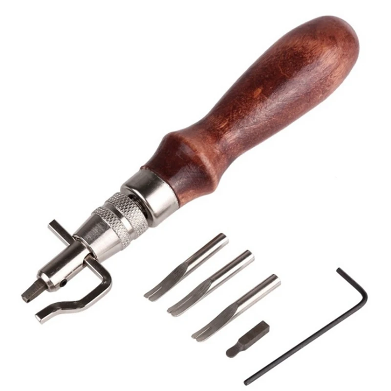 

7 in 1 Adjustable Stitching Groover and Creasing Edge Beveler, Leather Groover Tool, Leather Carving Hand Edge Tools