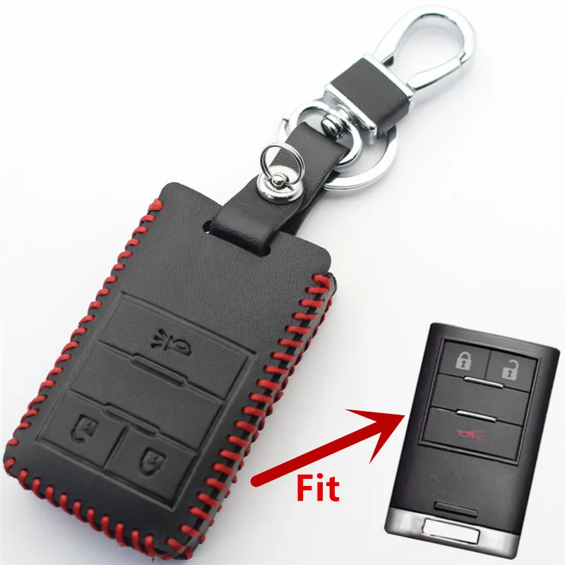 FLYBETTER Genuine Leather Key Case 4Button Keyless Entry Smart Key Cover For Chevrolet Malibu Corvette Captiva