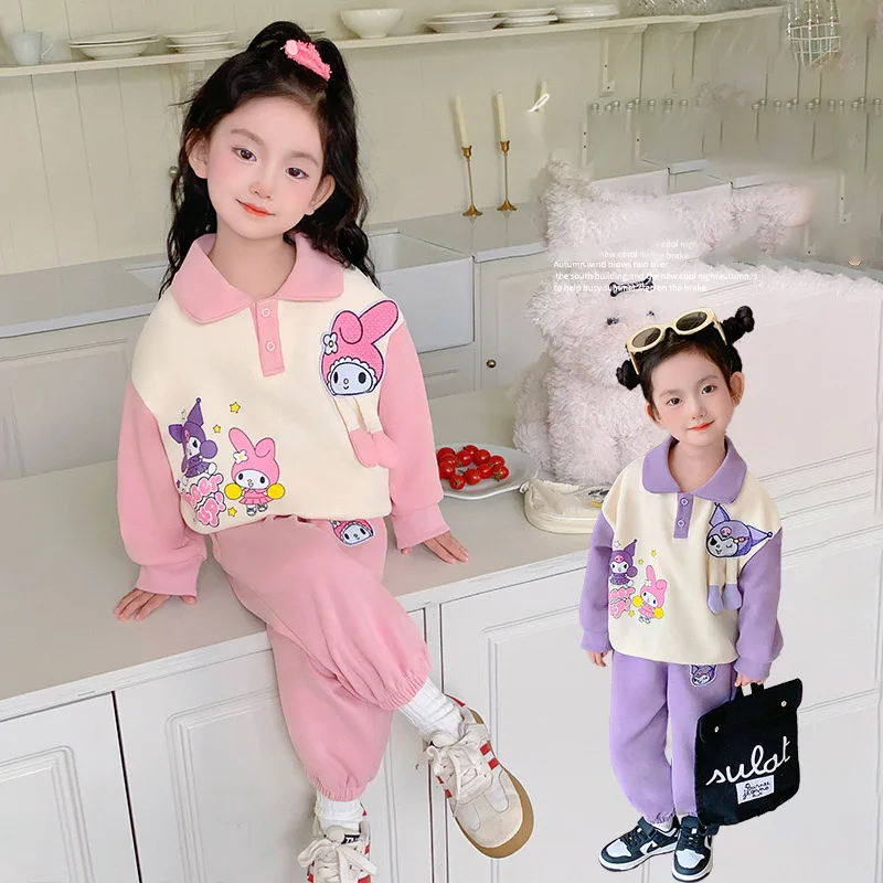 

Kawaii Sanrio Kids Long Sleeved Pants Set Hello Kitty Kuromi Mymelody Cartoon Anime Sports Leisure Suit Soft Spring Autumn Gift