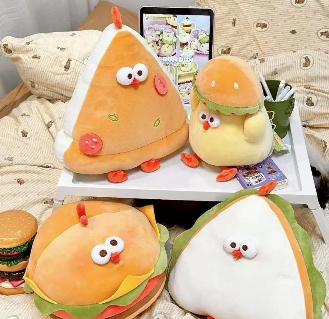 Schattige Burger Sandwich Pizza Kip Knuffels Kussen Zachte Simulatie Schattige Poppen Knuffeldier voor Jongens Meisjes Geschenken Decor