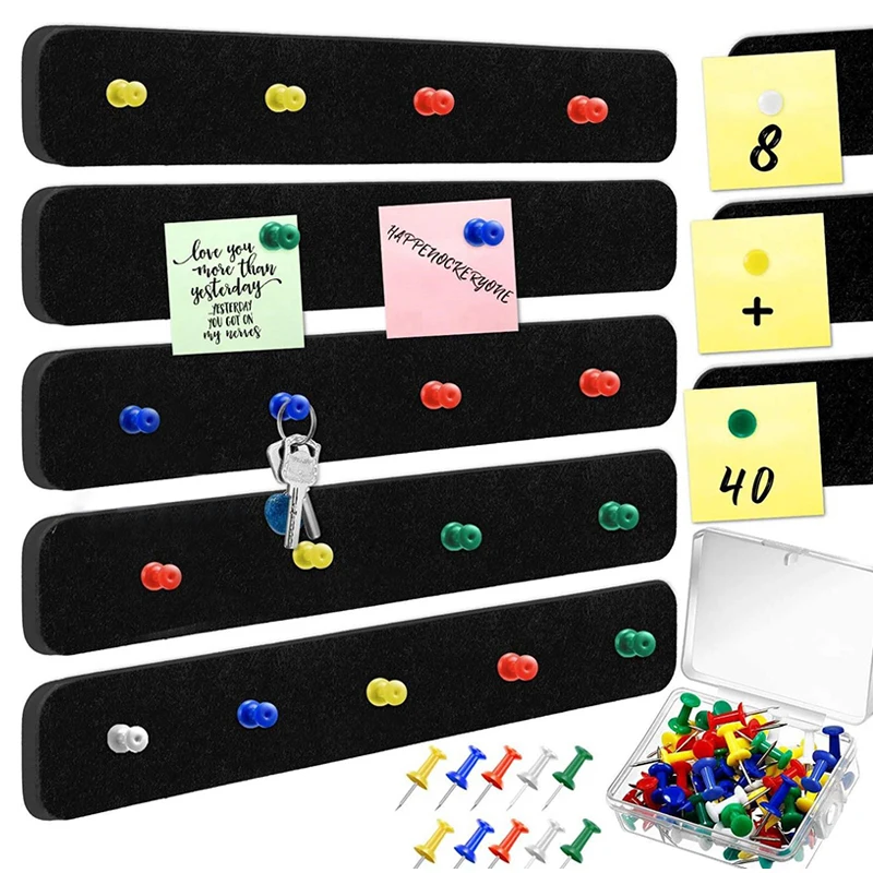 5pcs Board Felt Wall Strip 50pcs Pins Cork Pictures Notice Tack Bulletin Message Strip Notes Bar Tiles Display Self Memo Hanging