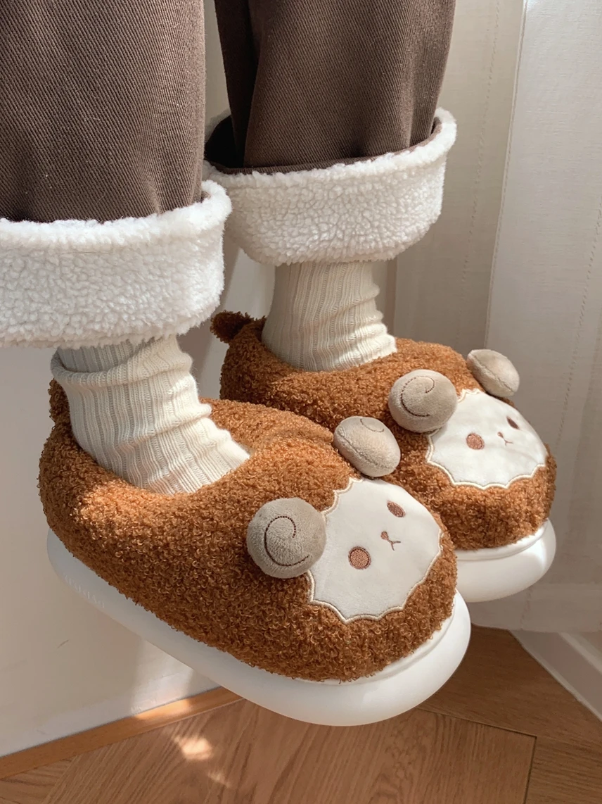 Parent-child Cotton Slippers Cute Cartoon Winter Home Slippers Man Women Non Slip And Warm Plush Cute Household Shoes
