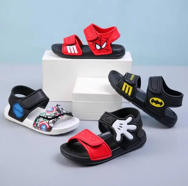 Zapatos de playa antideslizantes suaves para niños, Sandalias abiertas de Capitán América, Spiderman, Mickey, niños salvajes, niñas, estudiantes,