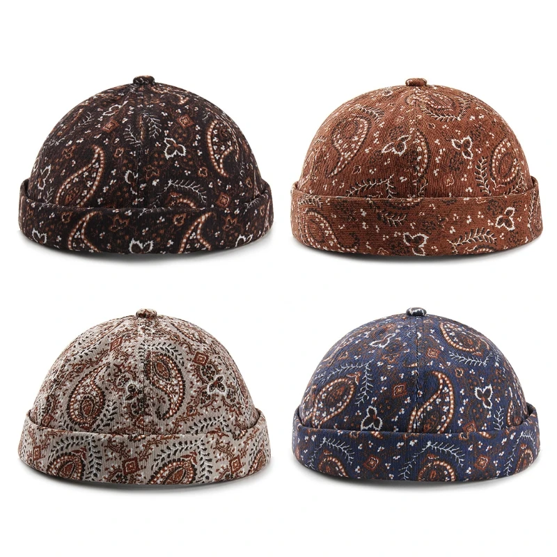 

Vintage Docker Cap Brimless Cotton Unisex Adjustable Hip Hop Beanie Hats with Paisley Decoration