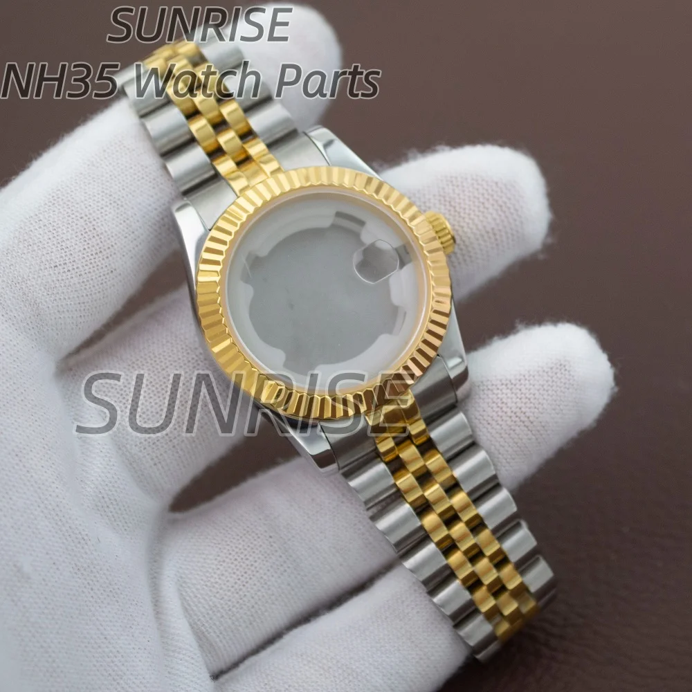 33 مللي متر الفاخرة الفضة الذهب الفولاذ المقاوم للصدأ ساعة نسائية حزام الهاتفي الأيدي الياقوت الزجاج مقاوم للماء لحركة Datejust NH05 #6