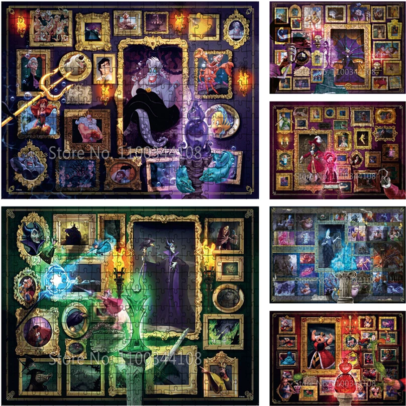 Disney Villains Jigsaw Puzzle 300/500/1000 Pieces Cartoon Animation Wooden Puzzles for Kids Educational Toys Difficult Challenge