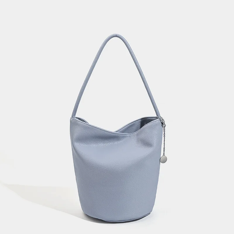 Borsa a secchiello in morbida pelle Pu per donna borsa a tracolla semplice a tracolla con ciottoli borsa per pendolari alla moda e Versatile 2024