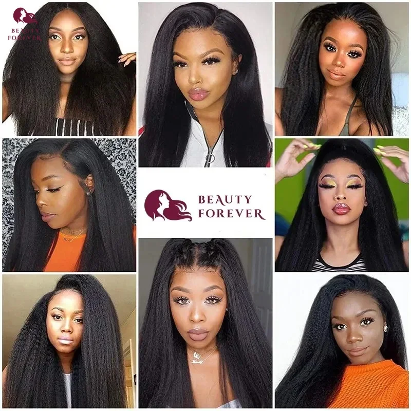 Beautyforever 13X4 Lace Frontal Perücke Echthaar Bye Bye Knots Kinky Straight Glueless Perücke Echthaar Bereit zum Tragen