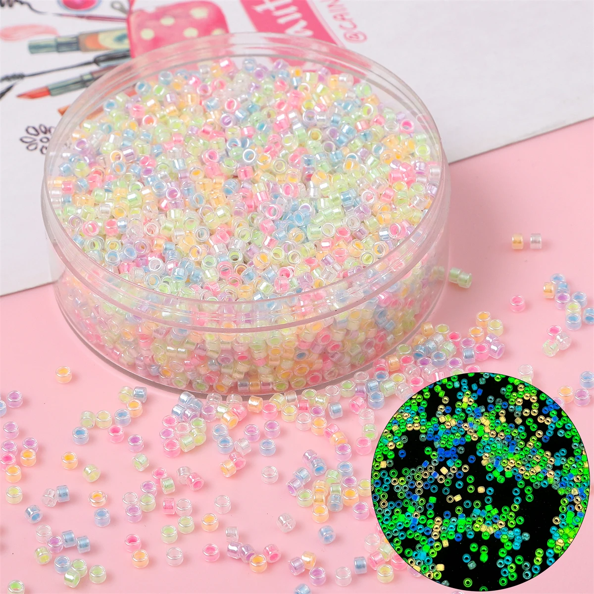 2.5mm Luminous Glass Seed Beads, Transparent Inside Colors Beads for Jewelry Making, Handmade DIY Accessories, 700 PCs/Lot